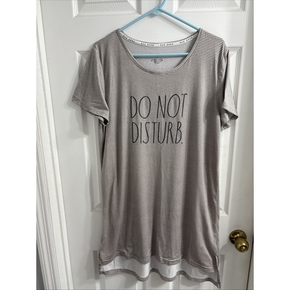 ♡Rae Dunn Grey & Pink Striped Do Not Disturb Nightgown Size XL Super Soft